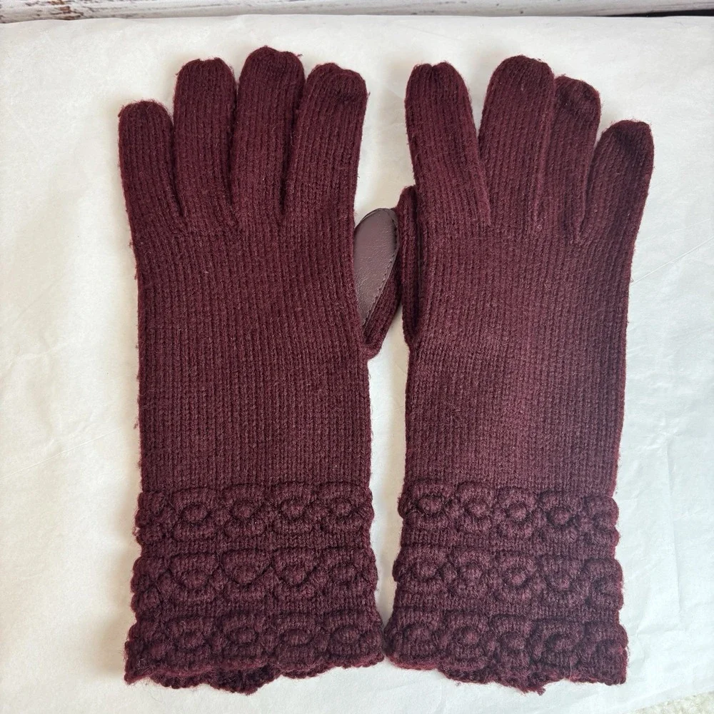 Vintage Leather‎ & Knit Driving Gloves Burgundy Maroon M/L Fancy Retro Mid Mod